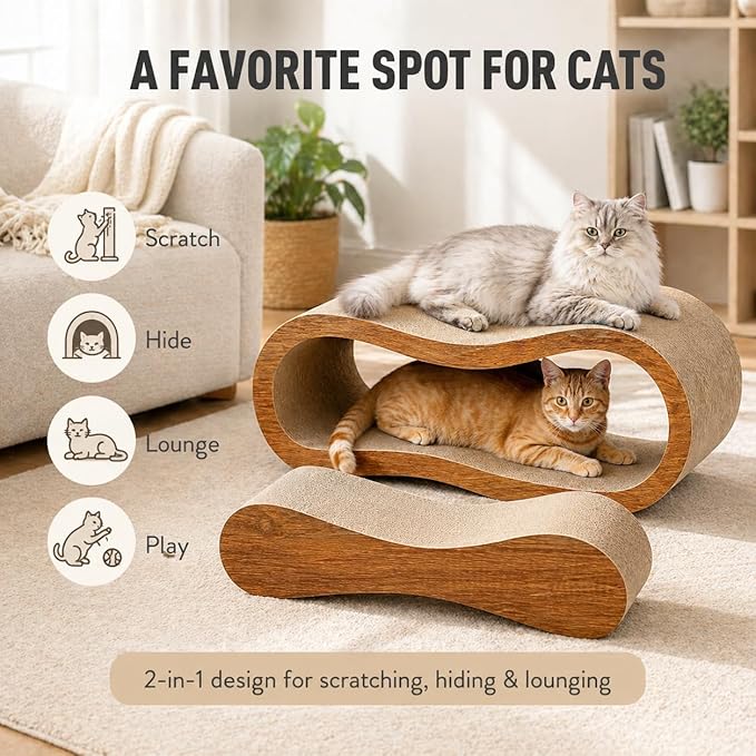 2 in 1 Cat Scratch Pads, Large Scratcher Board for Scraching & Napping, 100% Recyclable&Reversible Cat Scratchers for Indoor Cats Scratching Pad Couch Lounger Cardboard