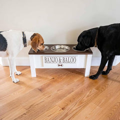 3 Bowl Dog Feeding Station, Personalized Triple Bowl Food Stand Large Dogs | Farmhouse Style, Elevated Wood Stand, Storage Container, Stainless Steel Bowls, Raised Feeder, Large Breed, Made in USA