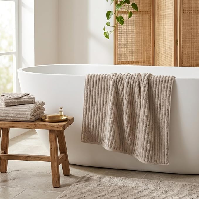 3 Pack Bath Towel Set, 40"x80" Oversized Bath Sheet, Beige | Ultra Soft Microfiber, Lint Free, Quick Dry, Highly Absorbent, Full Body Coverage, 1 Bath Sheet, 1 Hand Towel, 1 Washcloth