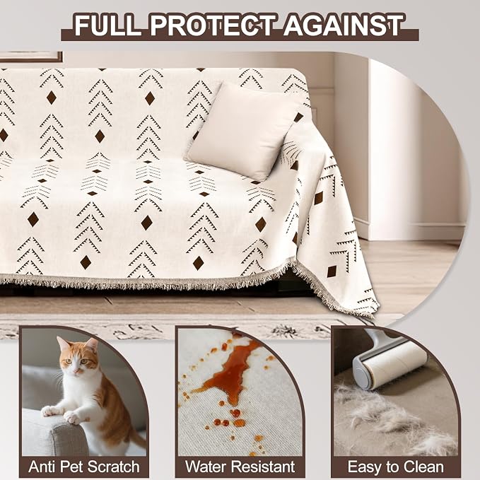 1OO% Waterproof Sectional Couch Covers for Dogs L Shaped Corner Sofa Cover Washable Chenille Sofa Slipcovers Blanket Modern Jacquard Pet Furniture Protector (91"x252", Boho Brown Cream)