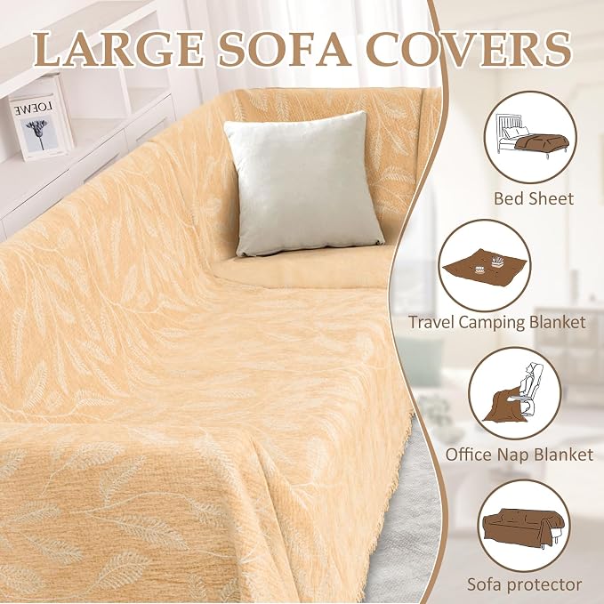 1OO% Waterproof Sectional Couch Covers for Dogs L Shaped Corner Sofa Cover Washable Chenille Sofa Slipcovers Blanket Modern Jacquard Pet Furniture Protector (91"x252", Light Tan)