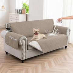 100% Waterproof Couch Cover,Straps&Pockets,pet Friendly,68" Camel | Washable sofa cover, pet-friendly, scratch-resistant furniture protector, quilted sofa cover, reversible, non-slip backing.