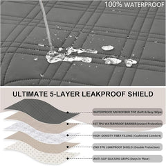 100% Waterproof Couch Cover for Dogs, Anti-Slip Washable Sofa Cover with Elastic Straps & Side Pockets, Durable Furniture Protector for Kids & Pets (Loveseat 46", Dark Grey)