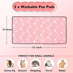 2 Pack Guinea Pig Bedding - Washable Guinea Pig Liners for C&C 2x4 Cage, Waterproof Reusable & Anti Slip Pee Pads Super Absorbent Mats for Small Animals Rabbit Hamster Rat (Pink, 57 x 28 Inch)