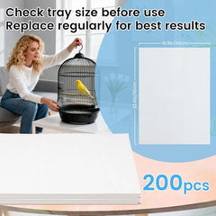 23.6x16.9in Bird Cage Liners - 200 Sheets Pre-cut Disposable Cage Tray Liners, High Absorbent Non-Woven Pads for Parrots, Cockatiels and Small Animals