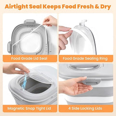 28 Lbs Dog Food Storage Container, Collapsible Cat Food Container | Airtight Pet Food Storage Containers with Wheels, Clear Window, Measuring Cup and Scoop, BPA Free for Rice, Flour, Bird Seed