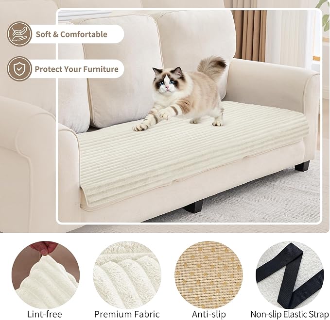 100% Waterproof Couch Covers for Dogs, 35"×59" Washable Couch Cover, Non Slip Sectional Couch Covers for 3 Cushion Sofa Cover Pet Friendly, Cat and Dog Couch Bed Cover- Off-White