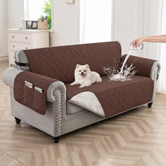 100% Waterproof Couch Cover,Straps&Pockets,pet Friendly,46" Coffee | Washable sofa cover, pet-friendly, scratch-resistant furniture protector, quilted sofa cover, reversible, non-slip backing.