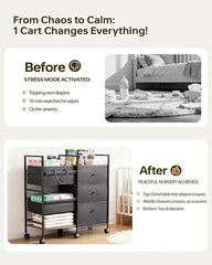 2-in-1 Baby Diaper Caddy Organizer and Storage-3 Tier Rolling Baby Cart with Dividers and Drawers, Baby Essentials for Nursery Storage, Mobile Utility Cart with Wheels Large Capacity Easy To Assemble