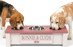 3 Bowl Dog Feeding Station, Personalized Triple Bowl Food Stand Small Dogs | Farmhouse Style, Elevated Wood Stand, Storage Container, Stainless Steel Bowls, Raised Feeder, Small Breed, Made in USA