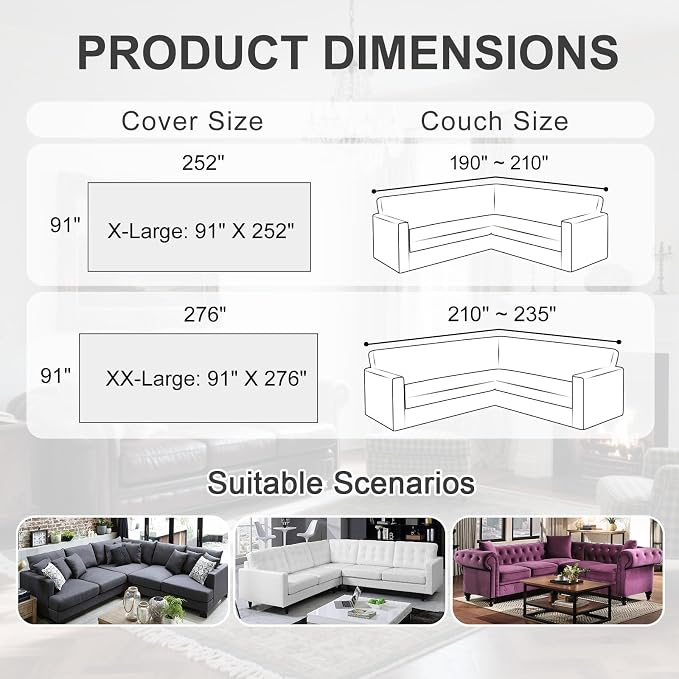 1OO% Waterproof Sectional Couch Covers for Dogs L Shaped Corner Sofa Cover Washable Chenille Sofa Slipcovers Blanket Modern Jacquard Pet Furniture Protector (91"x252", Khaki Flower Shadow)