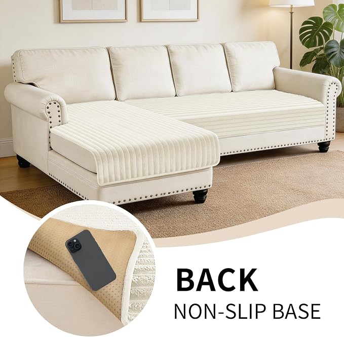 100% Waterproof Couch Covers for Sectional Sofa, Washable Couch Cover, L Shaped Couch Cover for Dogs, Non Slip 2 Pieces Sofa Cover Pet Friendly, 35"x63"+35"x70.9"- Off-White