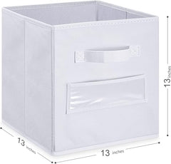 13x13x13 storage cube bins (Set of 10) Fabric storage cubes with 10 Labels Window Cards & a Pen, storage cubes 13x13, Collapsible 13 inch cube storage bins, Cubby Organizer Boxes, White