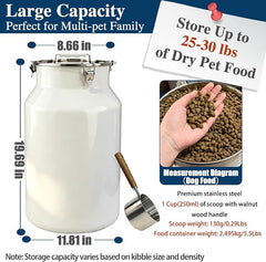 25 Lbs Stainless Steel Dog Food Storage Container with Scoop, Large Metal Dog Food Bin with Airtight Lid & Locking Clamp, Pet Treat Jars for Dogs & Cats, Keep Fresh, White