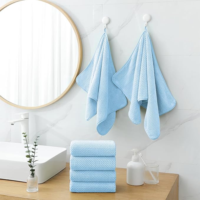 18 Piece Microfiber Bath Towels Set - 6 Bath Sheets,6 Hand Towels And 6 Washcloths,Soft Family Towels,Highly Absorbent Bathroom Towel,Quick Dry Shower Towel Luxury Towels For Hotel Spa Dorm-Blue