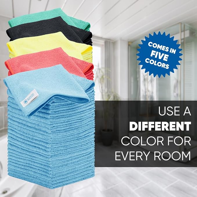 12" x 12" Microfiber Cleaning Cloths (50 Pack) - Reusable Towels, Wash Rags, Dust Cloth, All-Purpose: Kitchen, Dish, Cars, Shop, Glass (Red)
