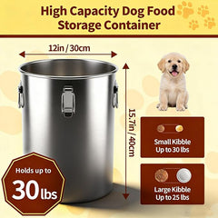 304 Stainless Steel Dog Food Storage Container, 25LB/30LB Airtight Pet Food Container with Locking Lid & Silicone Seal, Large Metal Food Storage Bin for Dry Dog/Cat Food, Rice, Flour (25 LBS)