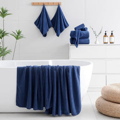 18 Piece Microfiber Bath Towels Set - 6 Bath Sheets,6 Hand Towels And 6 Washcloths,Soft Family Towels,Highly Absorbent Bathroom Towel,Quick Dry Shower Towel Luxury Towels For Hotel Spa Dorm-Navy Blue