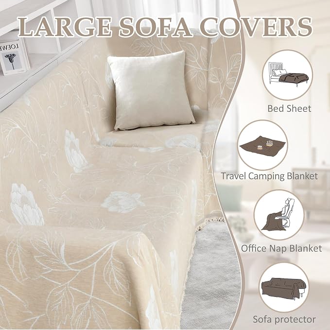 1OO% Waterproof Sectional Couch Covers for Dogs L Shaped Corner Sofa Cover Washable Chenille Sofa Slipcovers Blanket Modern Jacquard Pet Furniture Protector (91"x252", Beige Flower)