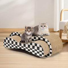 2 in 1 Cat Scratcher for Indoor Cats, Large Cardboard Cat Scratcher Lounger, 100% Recyclable&Reversible Horizontal Scratching Pads Prevents Furniture Damage,Checkerboard