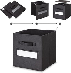 13x13x13 storage cube bins (Set of 10) Fabric storage cubes with 10 Labels Window Cards & a Pen, storage cubes 13x13, Collapsible 13 inch cube storage bins, Cubby Organizer Boxes, Black