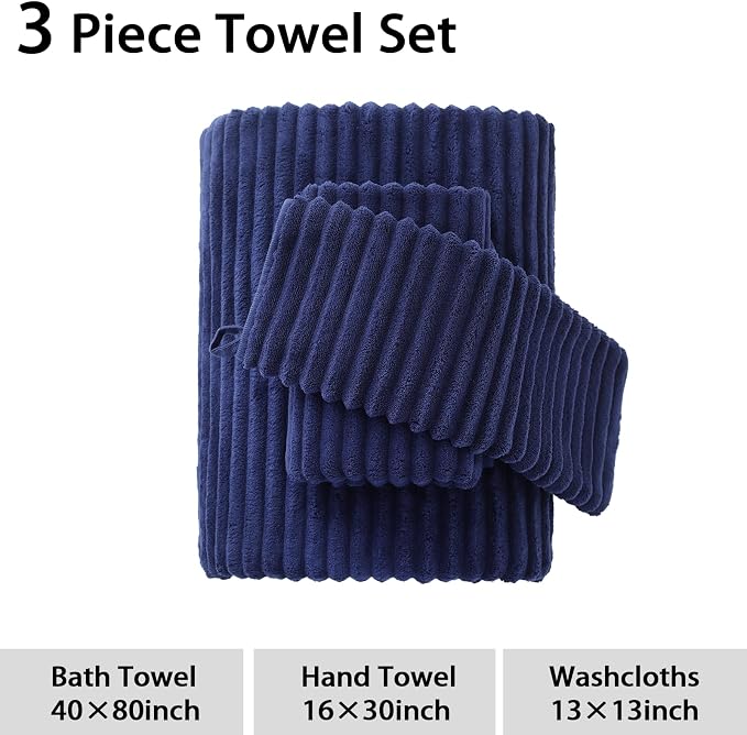 3 Pack Bath Towel Set, 40"x80" Oversized Bath Sheet,Navy Blue | Ultra Soft Microfiber, Lint Free, Quick Dry, Highly Absorbent, Full Body Coverage, 1 Bath Sheet, 1 Hand Towel, 1 Washcloth