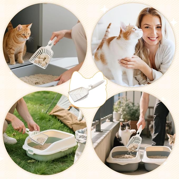 24 Pieces Litter Scoop Bulk for Cats Plastic Pet Kitty Litter Scooper Durable Deep Shovel for Pet Stores Veterinary Clinic, Long Handle White