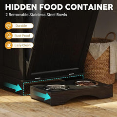 21''W Dog Feeding Station with Storage, Tilt Out Dog Food Cabinet with Drawer, 2 Feeding Bowls, Pet Food Storage, Cat Feeding Station, Dogs Storage Organizer, (Black, Single Door)