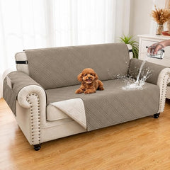 100% Waterproof Couch Cover for Dogs, Anti-Slip Washable Sofa Cover with Elastic Straps & Side Pockets, Durable Furniture Protector for Kids & Pets (Loveseat 46", Camel)
