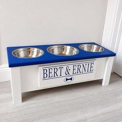 3 Bowl Dog Feeding Station, Personalized Triple Bowl Food Stand Medium Dogs | Farmhouse Style, Elevated Wood Stand, Storage Container, Stainless Steel Bowls, Raised Anti-Slip Feeder, Made in USA