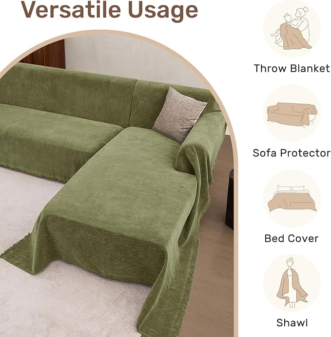 2 Pieces Sectional Couch Covers L Shaped Cover XXL Green | Thick Washable Fabric for L Shaped Sectional Sofa, Anti-Pet Hair, Stain & Wear Resistant, Easy Care & Installation