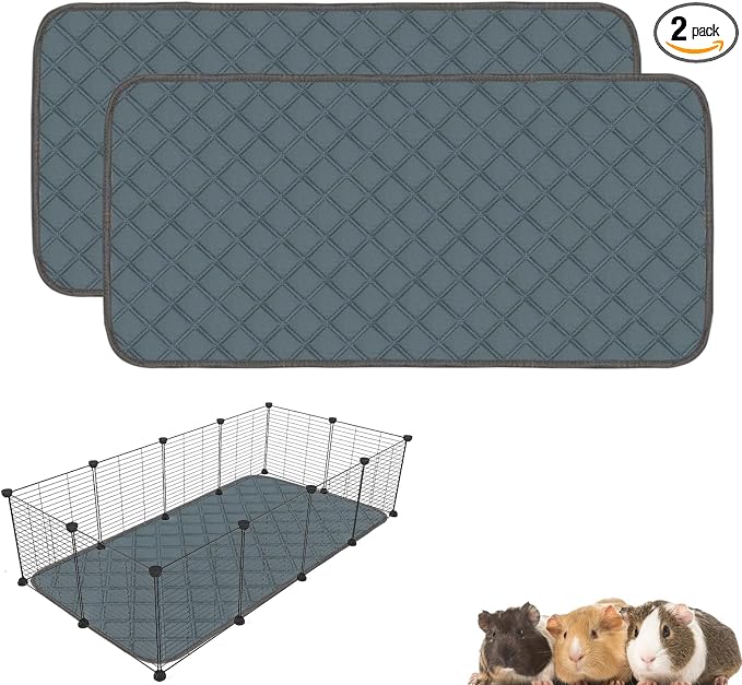 2 Pack Guinea Pig Cage Liners Washable Guinea Pig Bedding Super Absorbent | Waterproof | Non Slip| Reusable Guinea Pig Pee Pads for Small Animals Cages Rabbit Hamster Rat - 48" x 24"
