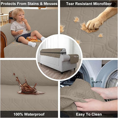 100% Waterproof Couch Cover,Straps&Pockets,pet Friendly,46" Camel | Washable sofa cover, pet-friendly, scratch-resistant furniture protector, quilted sofa cover, reversible, non-slip backing.