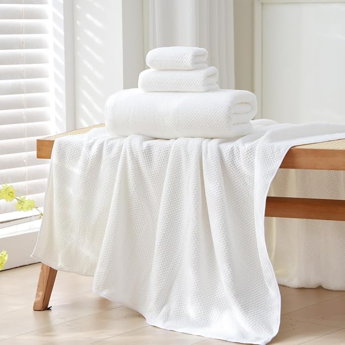30x60 Inches Extra Large Bath Towels Set Super Soft Absorbent Luxury Microfiber Towels for Bathroom (White, 6PCS)