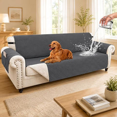 100% Waterproof Couch Cover for Dogs, Washable Anti-Slip Sofa Cover with Elastic Straps & Side Pockets, Quilted Furniture Protector for Kids & Pets (Oversize Sofa 78", Grey)
