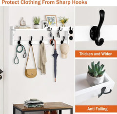 29'' Coat Rack Wall Mount with Shelf, Coat Hanger Wall Mount with Key Hooks and Mail Holder, Wood Entryway Floating Shelf with Hooks and Storage, Hat Rack for Wall Key Holder Mail Organizer