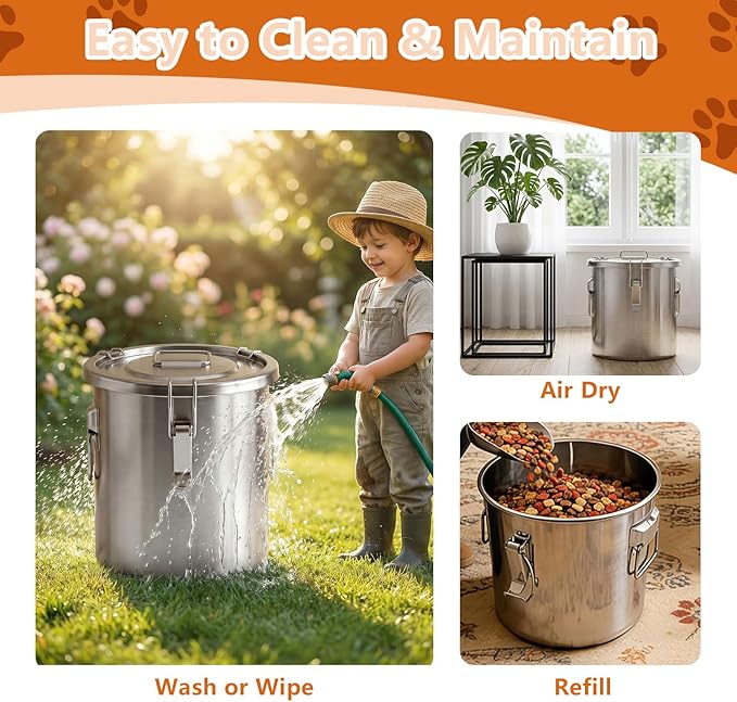 20LB Stainless Steel Dog Food Storage Container with Lid & Scoop, Large Dog Food Storage Container for Dry Pet Food, Metal Dog Food Container, Pet Food Storage Container for Kibble