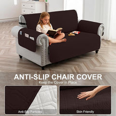 100% Waterproof Quilted Couch Cover,Straps&Pockets,46" Chocolate | Washable sofa cover, pet-friendly, scratch-resistant furniture protector, quilted sofa cover, reversible, non-slip backing.
