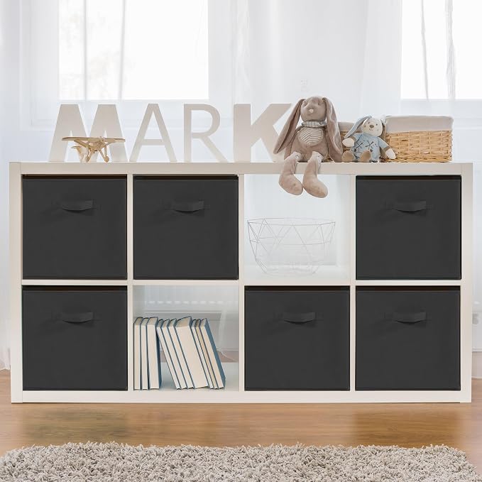 11 Inch Fabric Storage Cubes, Sturdy Foldable Storage Bins, Heavy Duty Cube Organizer for Clothes, Blankets, Shelves, Closets, Bedroom, Living Room, Black, 5 Pack