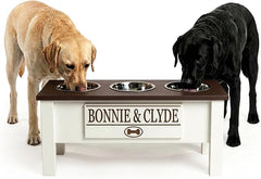 3 Bowl Dog Feeding Station, Personalized Triple Bowl Food Stand Large Dogs | Farmhouse Style, Elevated Wood Stand, Storage Container, Stainless Steel Bowls, Raised Feeder, Large Breed, Made in USA