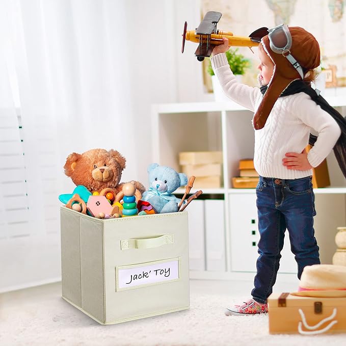 11 Inch Storage Cube,Storage bin (Set of 10) Foldable Fabric Cube Storage Bins with 10 Labels Window Cards & a Pen,Baskets Containers for Shelves,Closet Organizers Box,cube storage,Beige