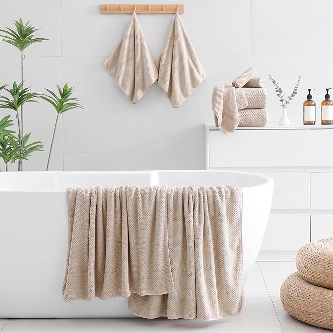 18 Piece Microfiber Bath Towels Set - 6 Bath Sheets,6 Hand Towels And 6 Washcloths,Soft Family Towels,Highly Absorbent Bathroom Towel,Quick Dry Shower Towel Luxury Towels For Hotel Spa Dorm-Camel