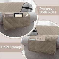 100% Waterproof Couch Cover for Dogs, Anti-Slip Washable Sofa Cover with Elastic Straps & Side Pockets, Durable Furniture Protector for Kids, Pets & Dogs (Armchair 23", Camel)