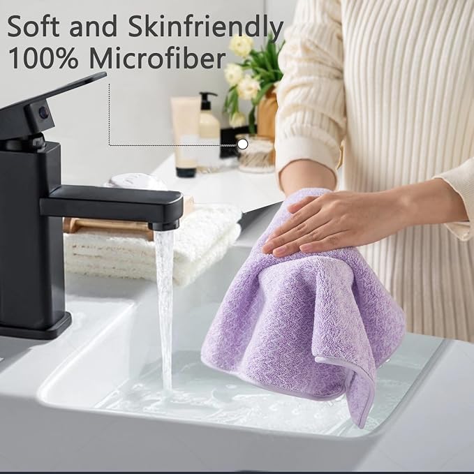 18 Piece Bath Towels Set,100% Microfiber Family Bathroom Towel with Hanging Loops-6 Bath Towels,6 Hand Towels,6 Washcloths,Quick Dry Highly Absorbent Shower Towel for Bathroom,Hotel,Spa-Light Purple