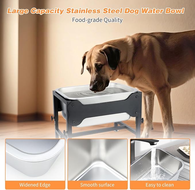 3 Gallon Elevated Dog Water Bowl, Raised Stand for Large Dogs | 4 Adjustable Heights, 9.65-15.16 in Stand, 3 Gallon Bowl, 14 x 10.6 x 5.9 in Size, Indoor Outdoor Use, Easy to Clean