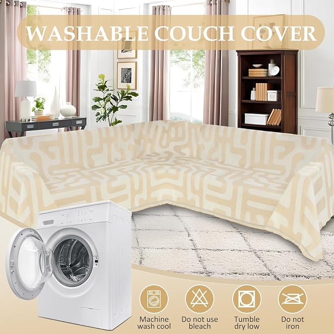 1OO% Waterproof Sectional Couch Covers for Dogs L Shaped Corner Sofa Cover Washable Chenille Sofa Slipcovers Blanket Modern Jacquard Pet Furniture Protector (91"x252", Boho Beige)
