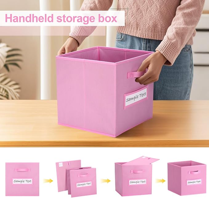 11x11 storage cube bins (Set of 10) Foldable Fabric storage cubes with 10 Labels Window Cards & a Pen,11 inch cube storage bin,Closet Organizers for Shelves,Cubby Organizer Boxes,Light Pink