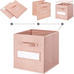 11 Inch Storage Cube,Storage bin,cube storage (Set of 10) Foldable Fabric Cube Storage Bins with 10 Labels Window Cards & a Pen,Baskets Containers for Shelves,Closet Organizers Box,Pink
