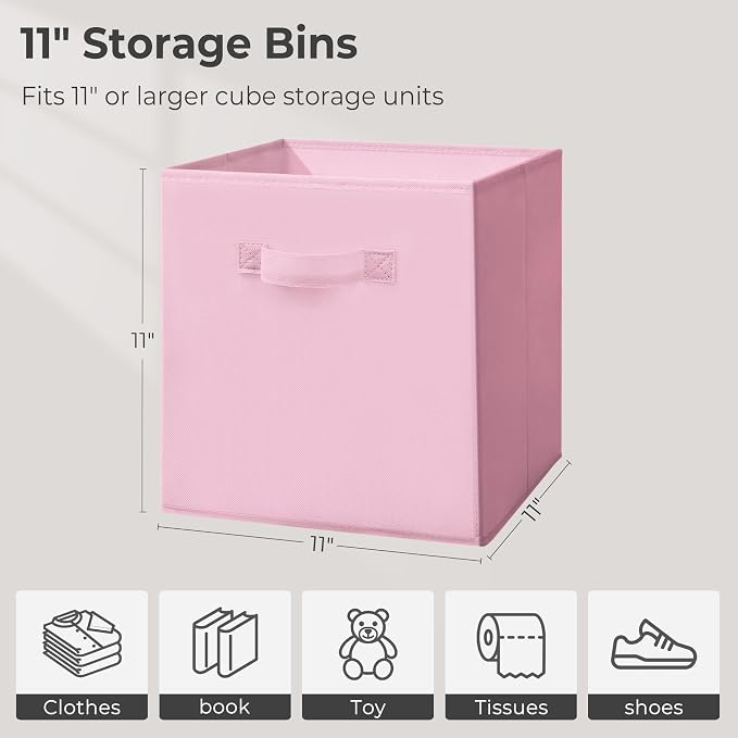 11 Inch Fabric Storage Cubes, Sturdy Foldable Storage Bins, Heavy Duty Cube Organizer for Clothes, Blankets, Shelves, Closets, Bedroom, Living Room, Multi-Color, 6 Pack