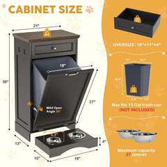 21''W Dog Feeding Station with Storage, Tilt Out Dog Food Cabinet with Drawer, 2 Feeding Bowls, Pet Food Storage, Cat Feeding Station, Dogs Storage Organizer, (Black, Single Door)